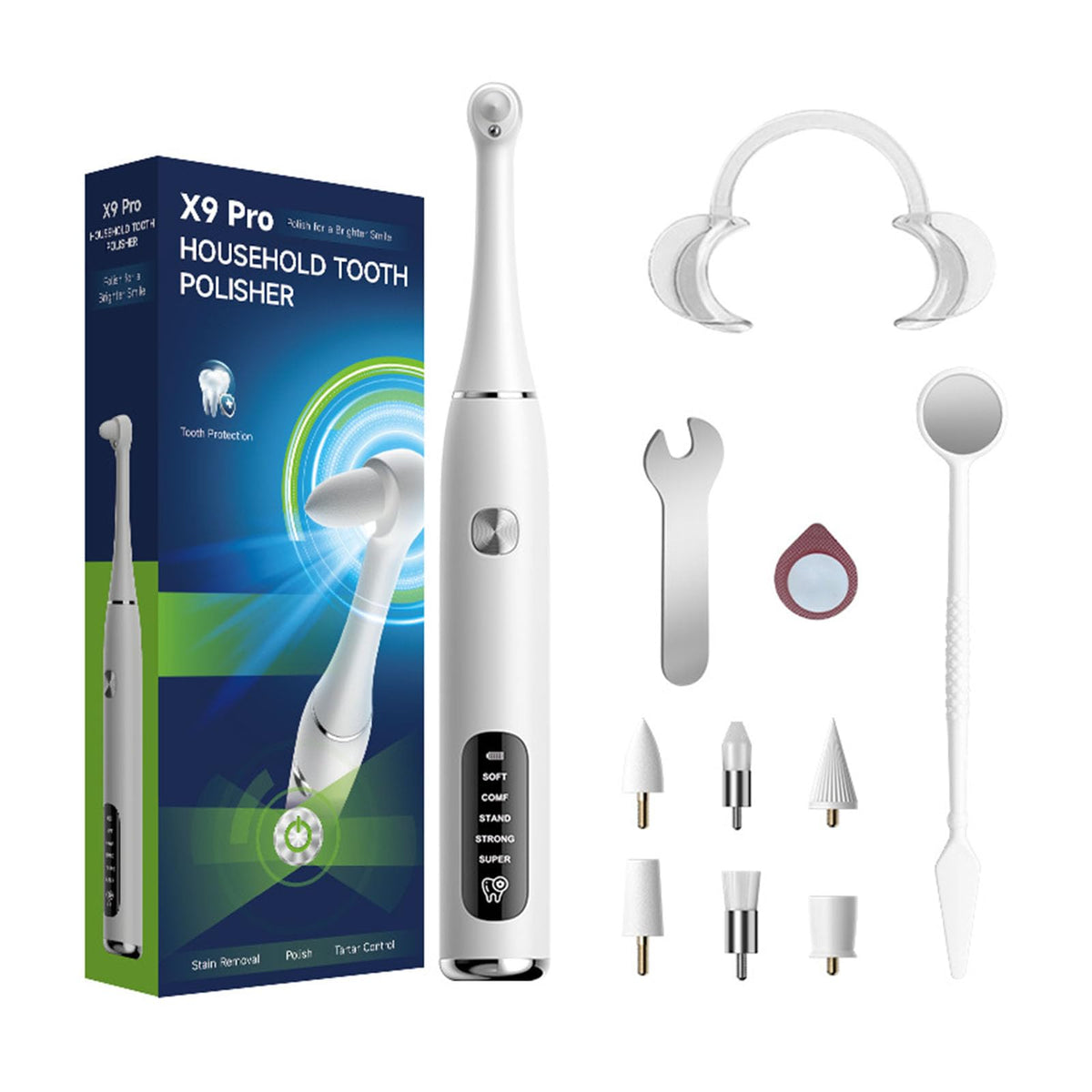 Nunemosk Electric Rechargeable Tooth Polisher Kit with 6 Brush Heads,5 Mode