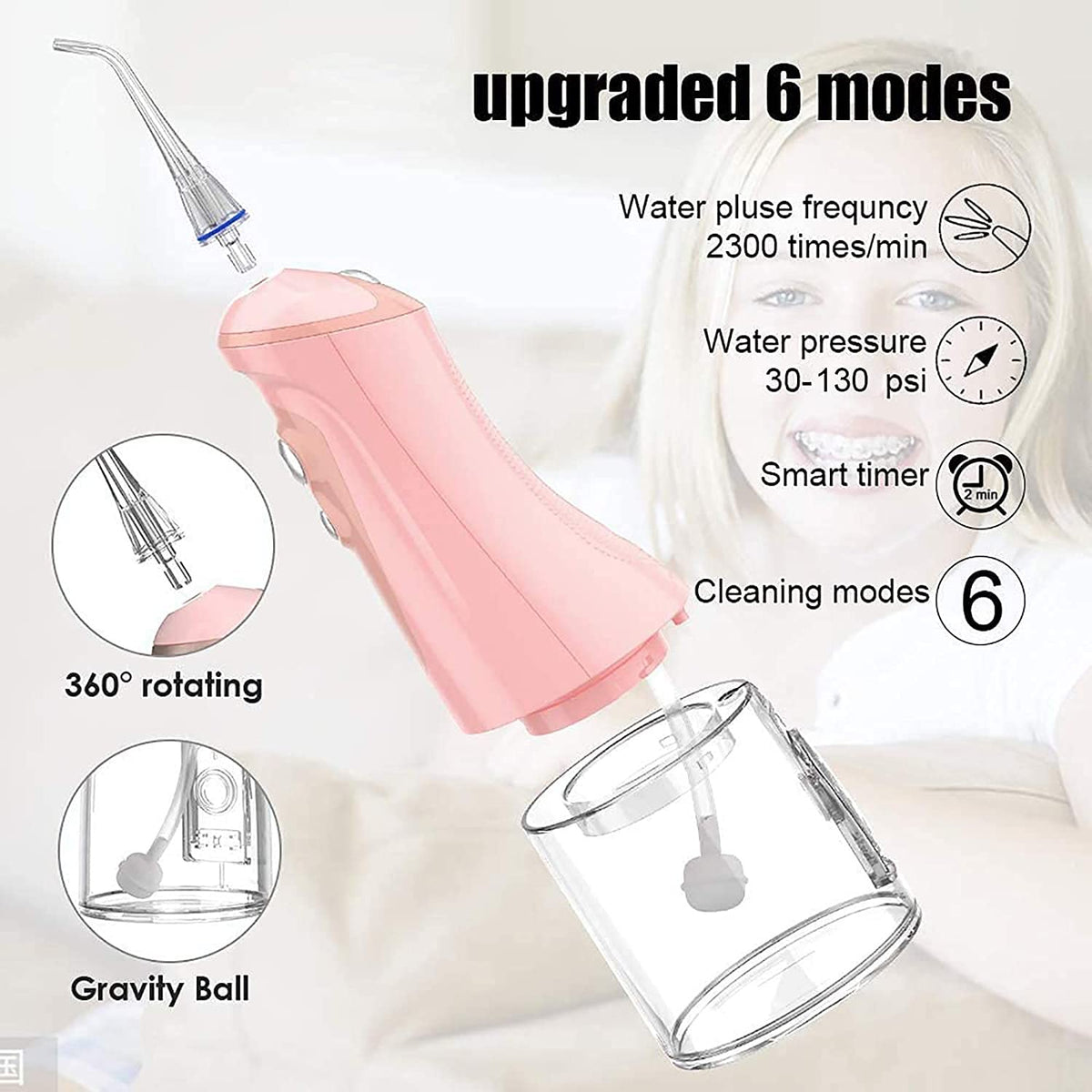 Cordless Water Flosser with 6 Modes & 4 Jet Tips