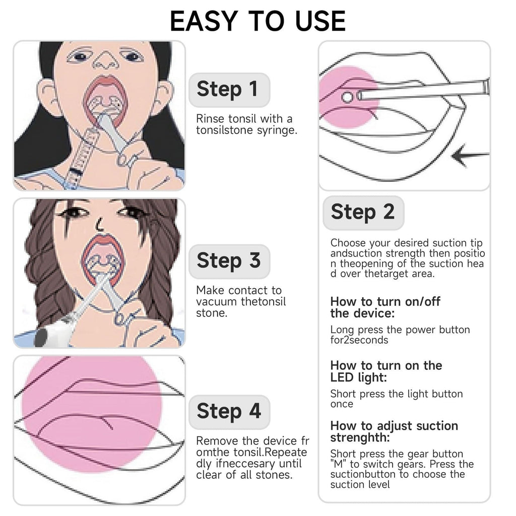 Tonsil Stone Removal Kit with LED Suction Tool