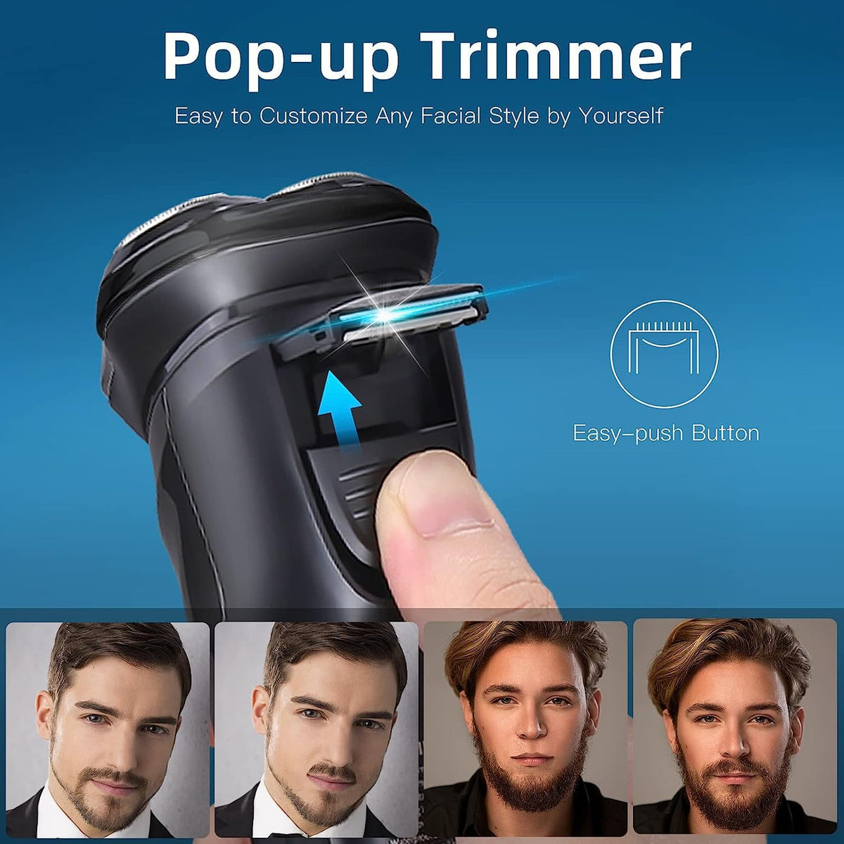 Waterproof Rechargeable Electric Shaver with Pop-Up Trimmer